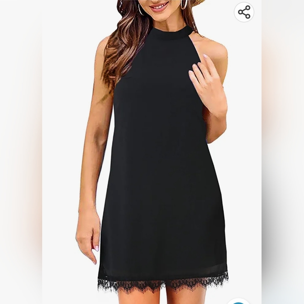 Fantaist sleeveless halter neck dress with lace.